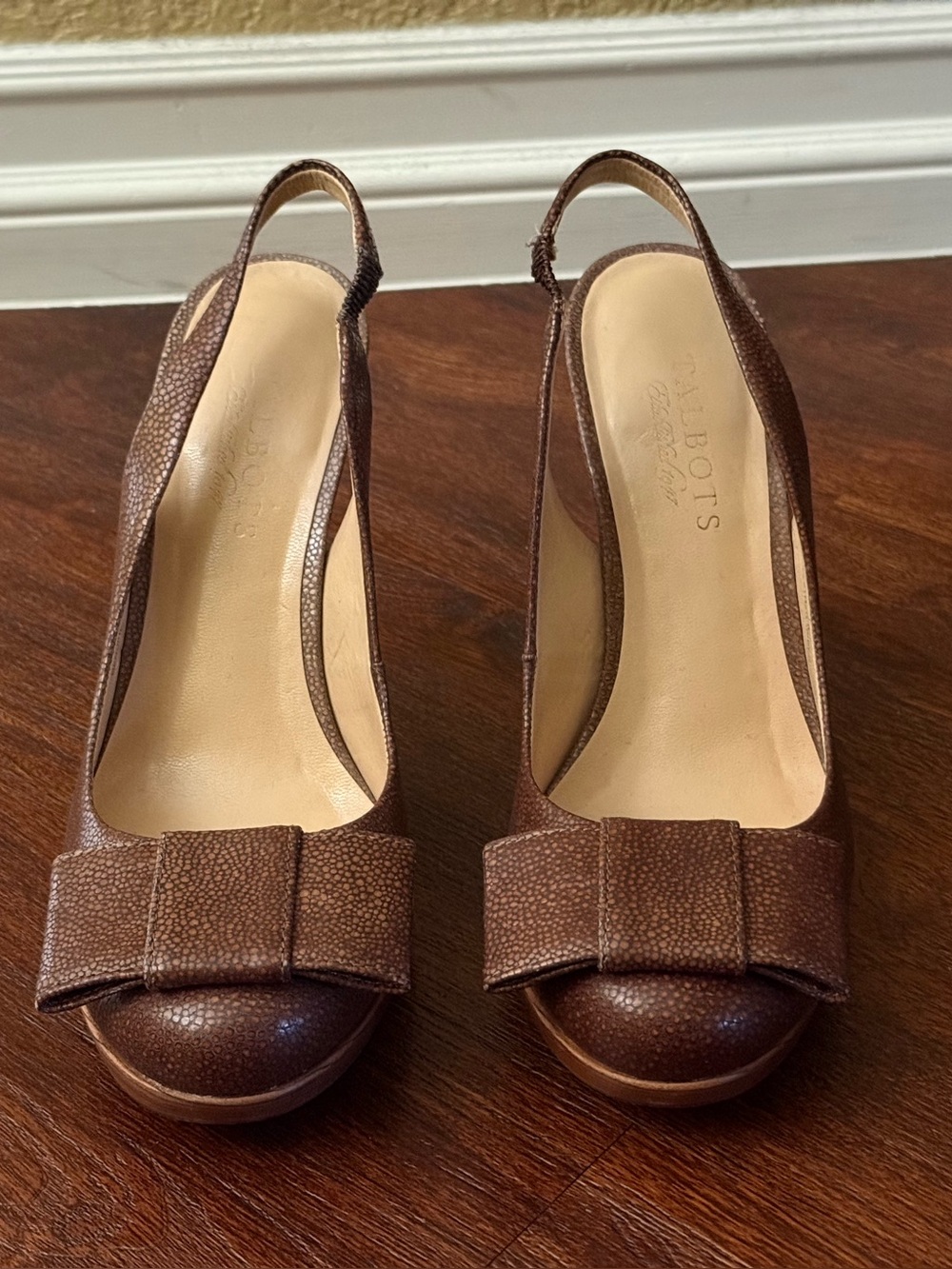 Talbots Brown Leather Bow Slingback Pumps